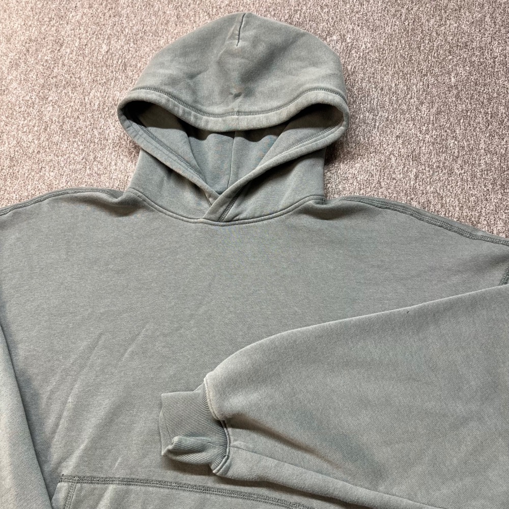 Hollister Mens Baggy Cinch Fit Hoodie Sage Green Faded Fleece‎ Pullover Medium